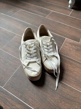 Dolce Vita Cream Canvas Platform Sneakers with Braided Espadrille Trim